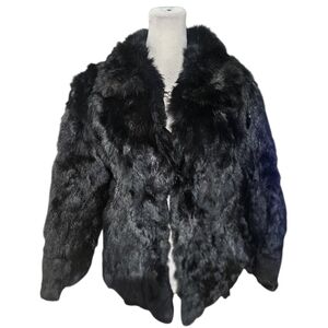 Vintage Black Rabbit Fur Coat – Genuine Fur – Elegant Classic. Size S/M